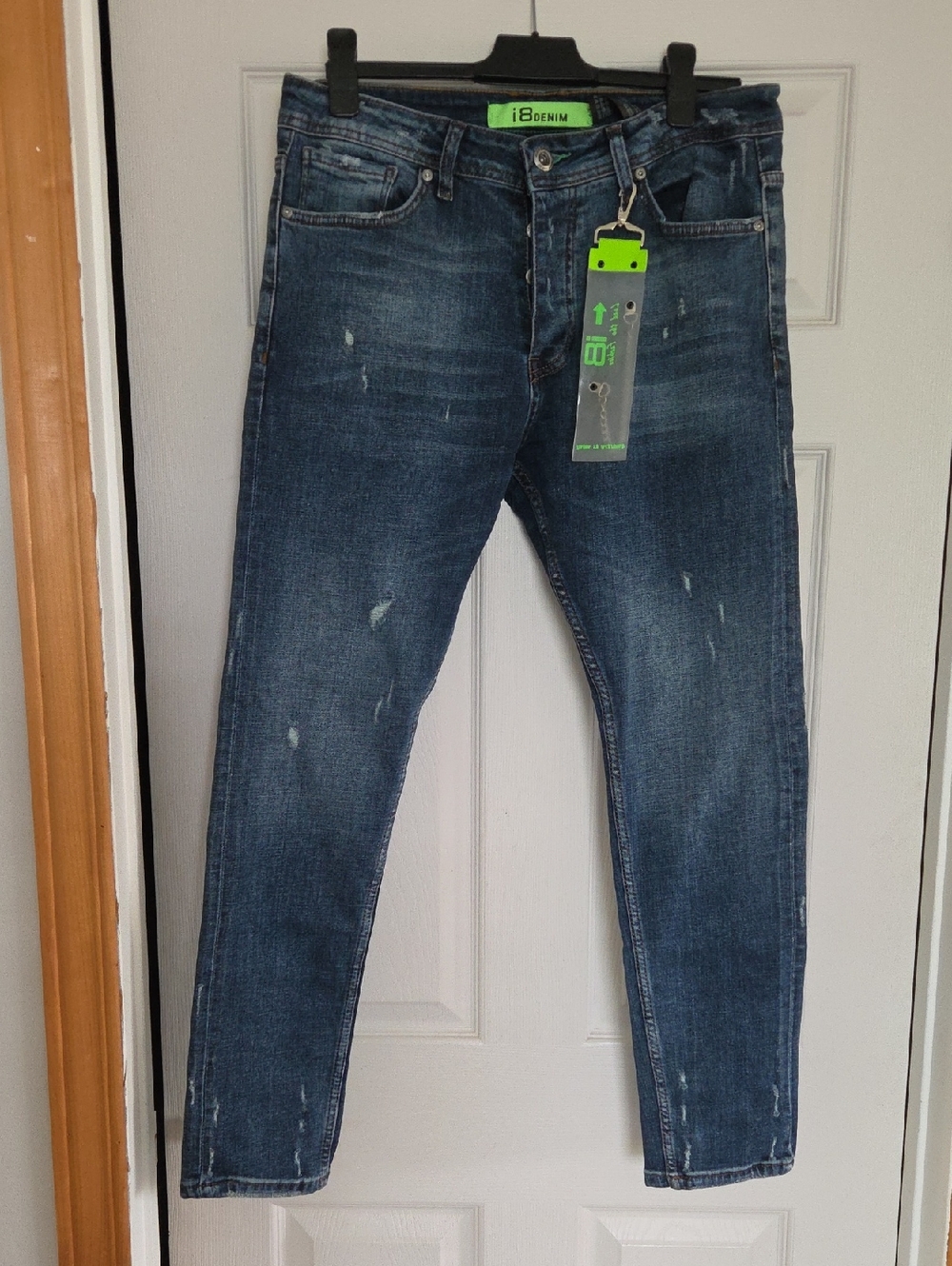 I8 Denim. Men's Slim Fit Distressed Blue Jeans